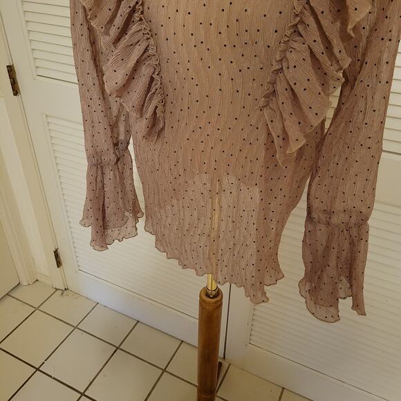 Mystree Sheer Ruffle Chiffon Polka Dot Bell Sleeve Blouse Small - Picture 4 of 8